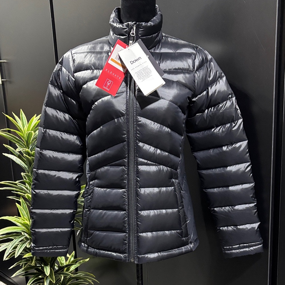 Spyder Down Puffer Jacket,zip hip pockets,interior pockets,logo sleeve,high neck